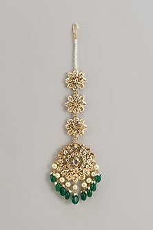 Gold Plated Kundan Polki & Green Onyx Maangtikka