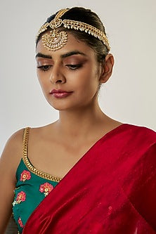Gold Plated Kundan Polki & Pearl Mathapatti
