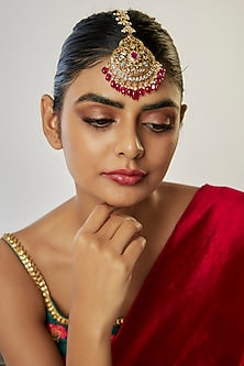 Gold Plated Kundan Polki & Red Onyx Maangtikka