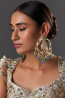 Gold Plated Kundan Polki & Multi-Colored Onyx Chandbali Earrings