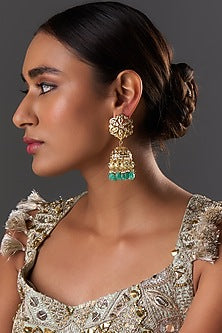 Gold Plated Kundan Polki & Pearl Jhumka Earrings