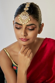 Gold Plated Kundan Polki & Pearl Maangtikka