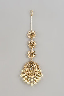 Gold Plated Kundan Polki & Pearl Maangtikka