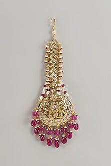 Gold Plated Kundan Polki & Red Onyx Maangtikka
