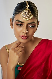 Gold Plated Kundan Polki & Pearl Maangtikka