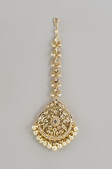 Gold Plated Kundan Polki & Pearl Maangtikka