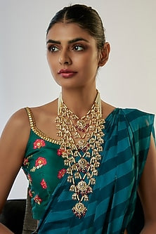 Gold Plated Kundan Polki & Red Onyx Layered Long Necklace