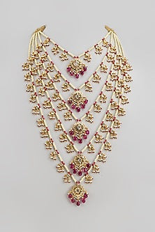Gold Plated Kundan Polki & Red Onyx Layered Long Necklace