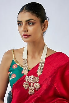 Gold Plated Kundan Polki & Red Onyx Long Necklace