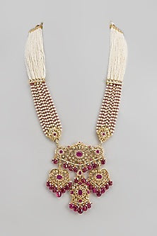 Gold Plated Kundan Polki & Red Onyx Long Necklace