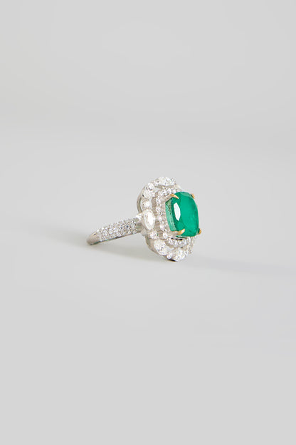 Silver Finish Cubic Zirconia & Emerald Stone Ring In Sterling Silver