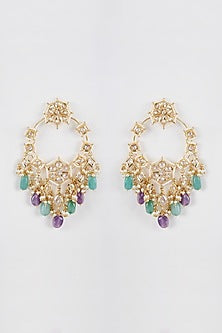 Gold Plated Green & Purple Onyx Chandbali Earrings