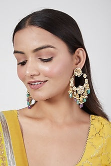 Gold Plated Green & Purple Onyx Chandbali Earrings
