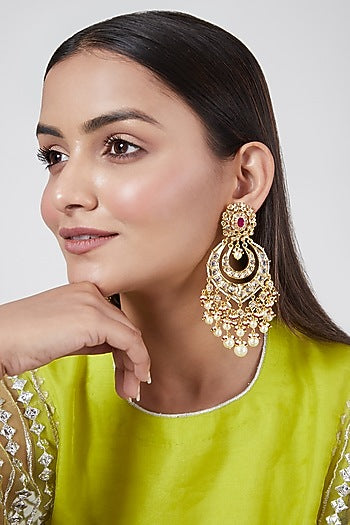 Gold Plated Kundan Chandbali Earrings