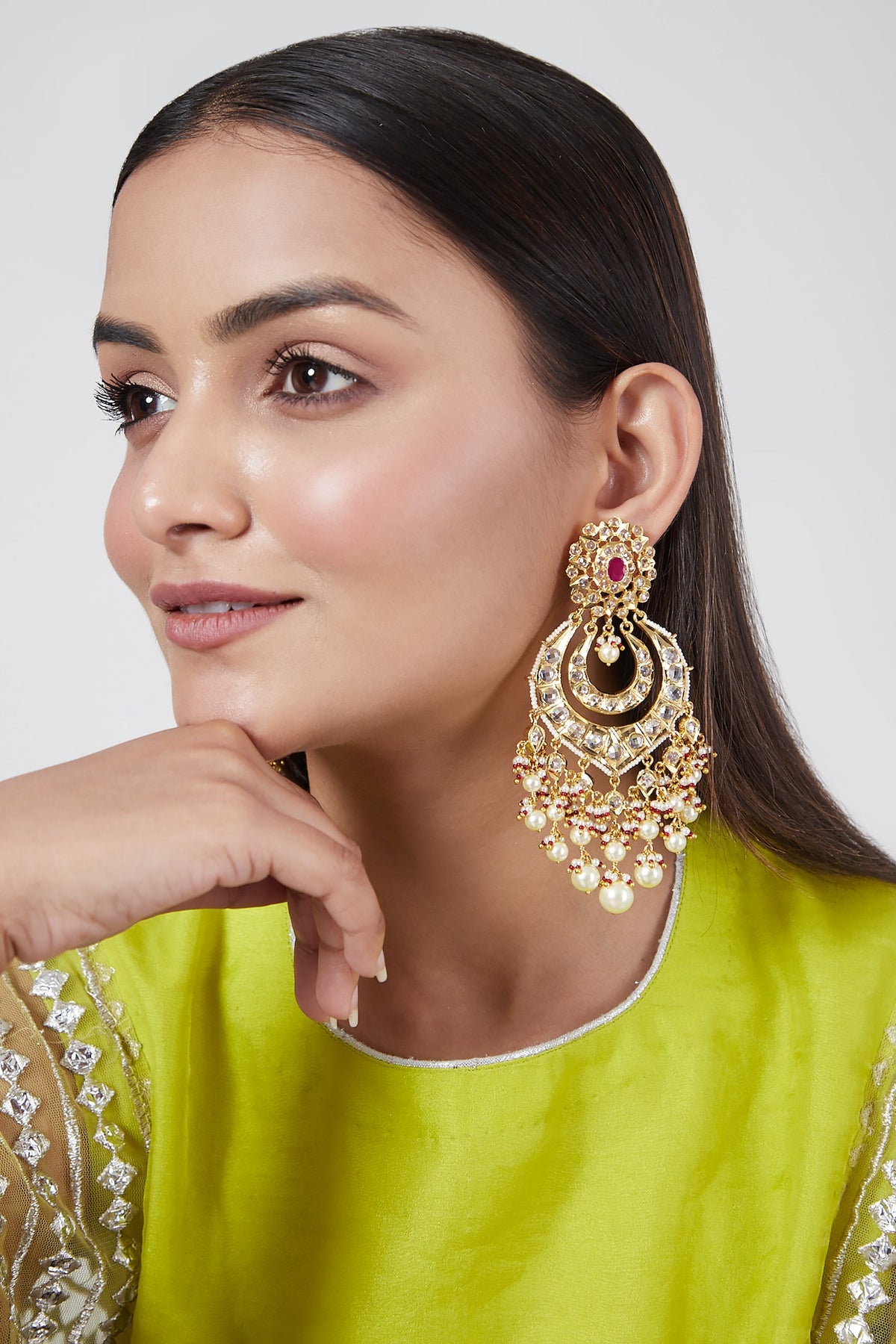 Gold Plated Kundan Chandbali Earrings