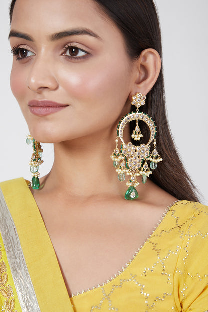 Gold Plated Crystal Chandbali Earrings