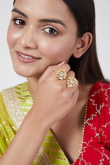 Gold Plated Kundan Adjustable Ring