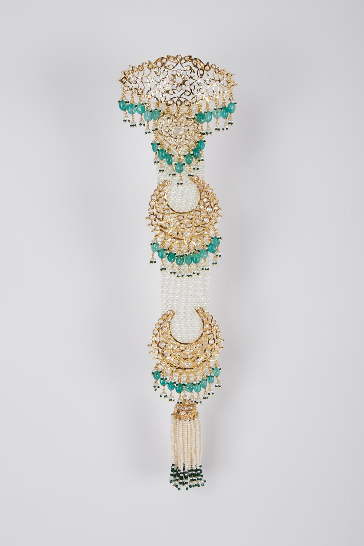 Gold Plated Kundan Polki & Pearl Hair Chain