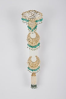 Gold Plated Kundan Polki & Pearl Hair Chain
