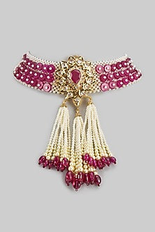 Gold Plated Kundan Polki & Pearl Choker Necklace
