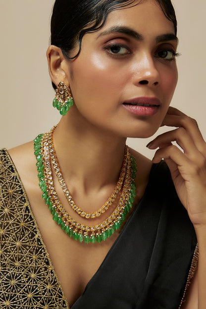Gold Plated Kundan Polki & Pearl Mala Set