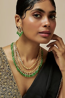 Gold Plated Kundan Polki & Pearl Mala Set
