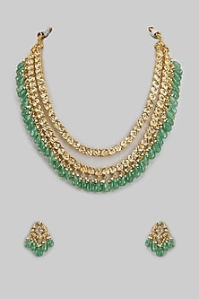 Gold Plated Kundan Polki & Pearl Mala Set