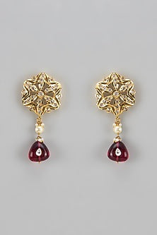 Gold Plated Kundan Polki & Pearl Dangler Earrings