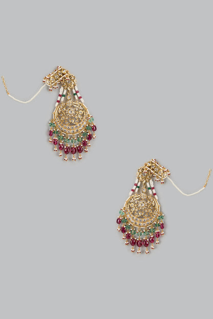 Gold Plated Kundan Polki & Multi-Colored Stone Chandbaali Earrings