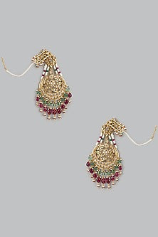 Gold Plated Kundan Polki & Multi-Colored Stone Chandbaali Earrings