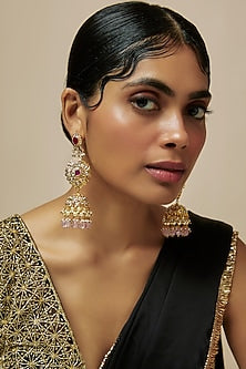 Gold Plated Kundan Polki & Pearl Jhumka Earrings