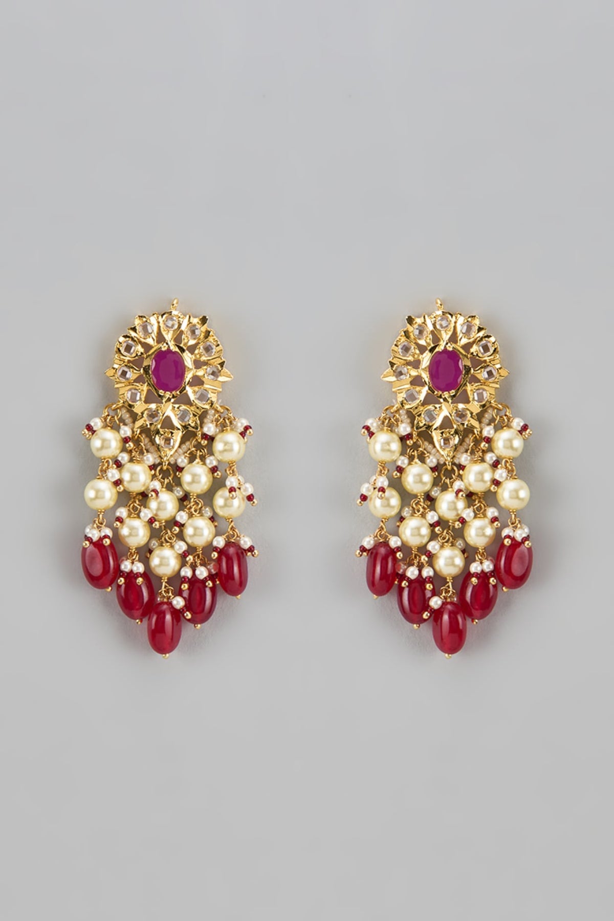 Gold Plated Kundan Polki & Pearl Dangler Earrings