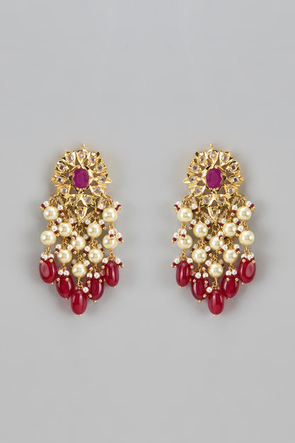Gold Plated Kundan Polki & Pearl Dangler Earrings