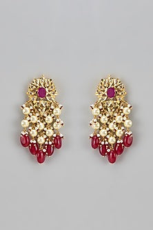 Gold Plated Kundan Polki & Pearl Dangler Earrings