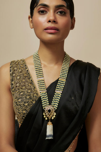Gold Plated Kundan Polki & Pearl Necklace
