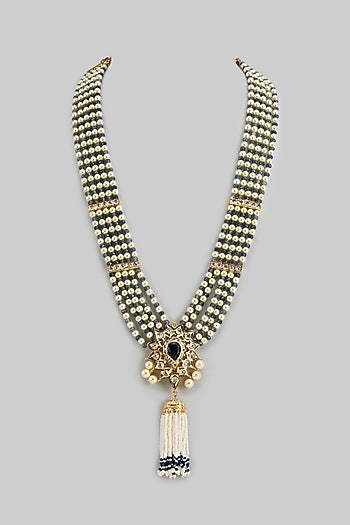 Gold Plated Kundan Polki & Pearl Necklace