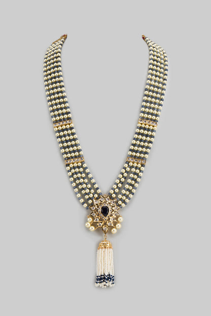 Gold Plated Kundan Polki & Pearl Necklace