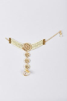 Gold Plated Kundan Polki & Pearl Hathphools (Set Of 2)