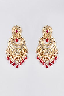 Gold Plated Kundan Polki & Pearl Chandbali Earrings