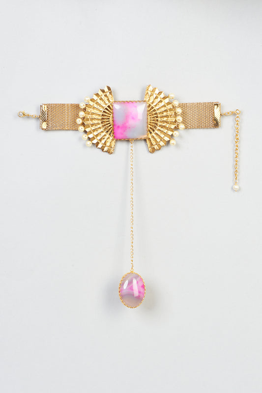 Gold Plated Hand Harness With Agate