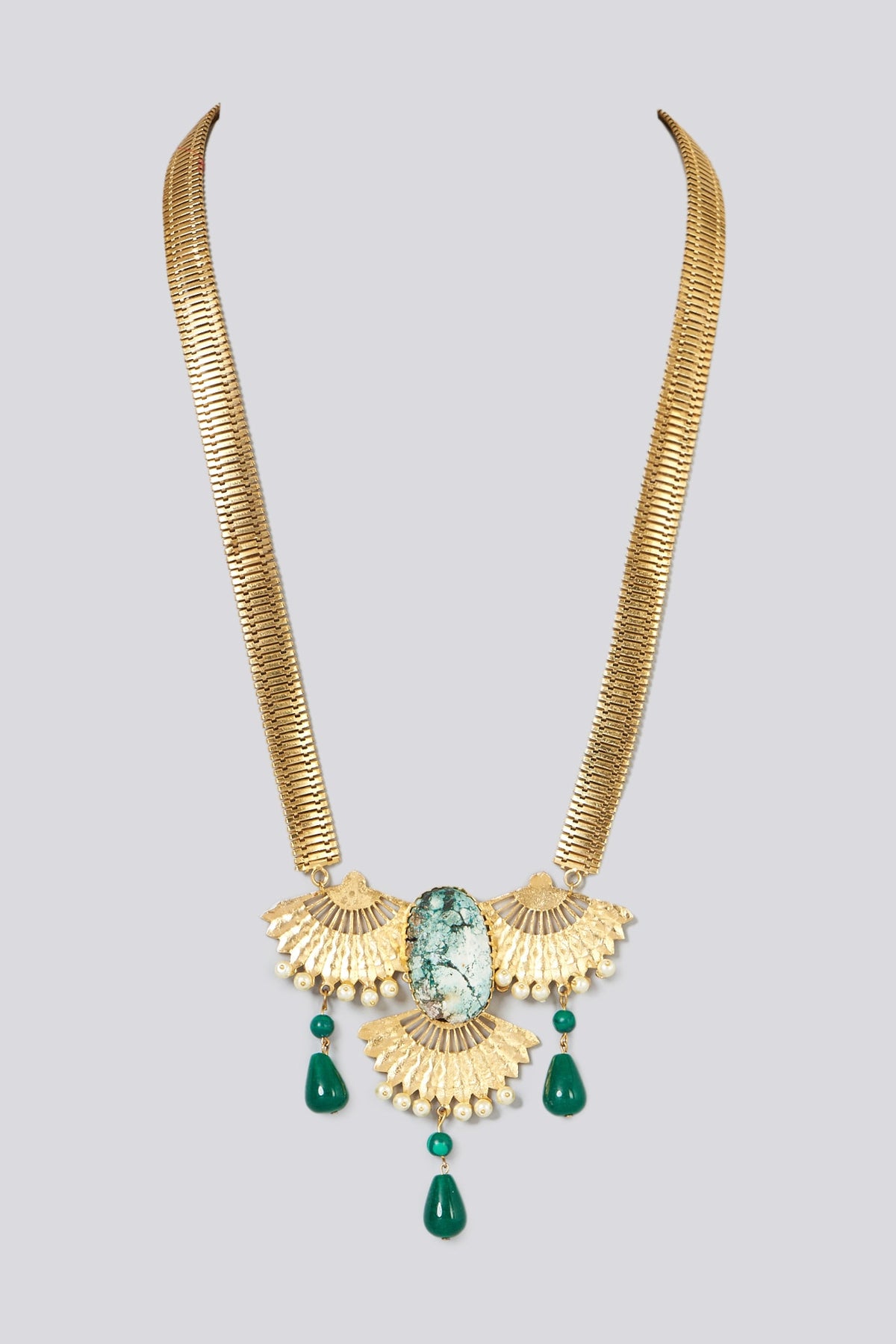 Gold Plated Turquoise & Agate Necklace