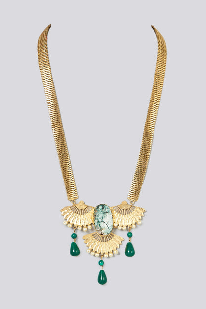 Gold Plated Turquoise & Agate Necklace