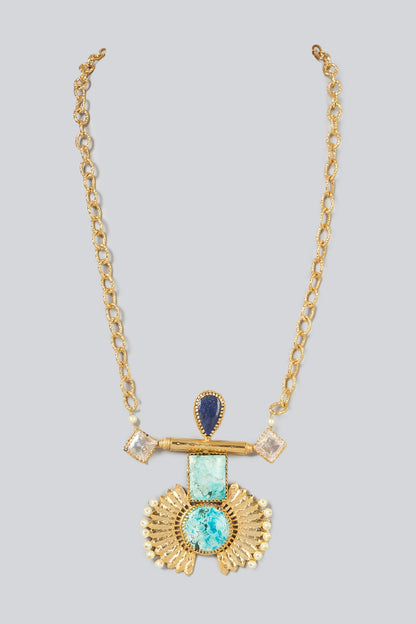 Gold Plated Crystal & Lapis Lazuli Necklace