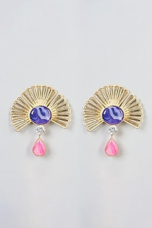 Gold Plated Agate & Crystal Brooch