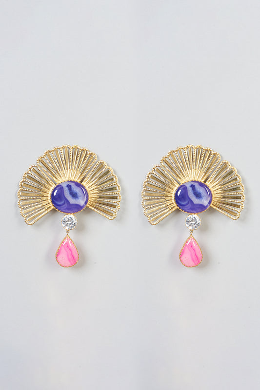 Gold Plated Agate & Crystal Brooch