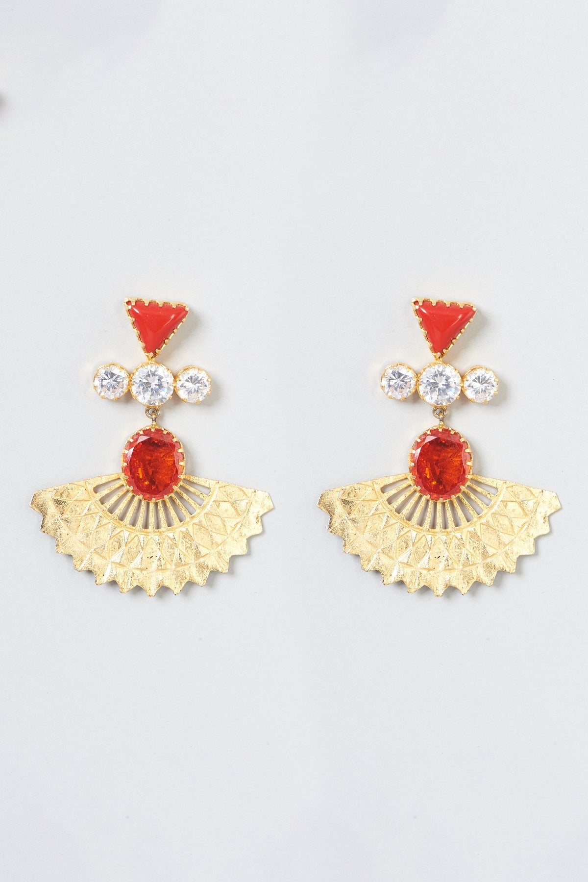 Gold Plated Brass Earrings With Crystals