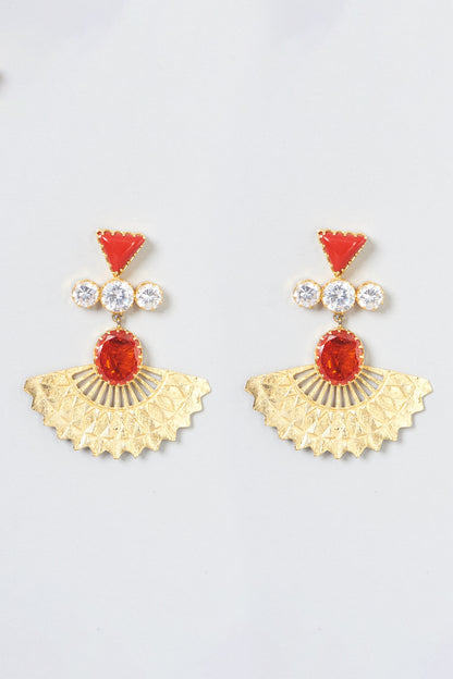 Gold Plated Brass Earrings With Crystals