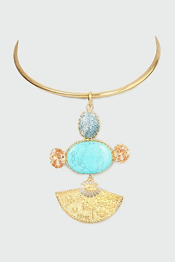 Gold Plated Agate & Turquoise Necklace