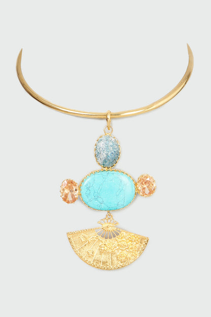 Gold Plated Agate & Turquoise Necklace