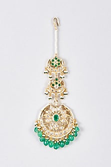 Gold Plated Kundan Polki & Green Onyx Maangtikka